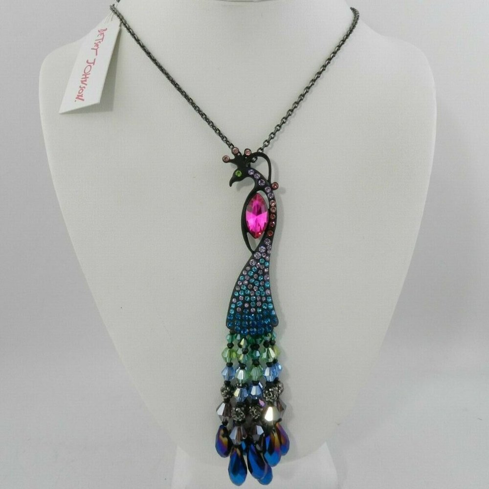 Betsey Johnson Peacock Pendant Long Necklace